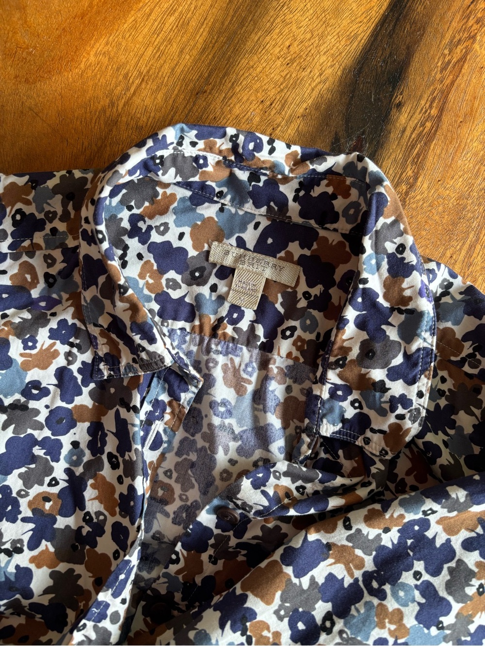 Burberry Floral Button-Up Blouse - Navy, Brown, Gray